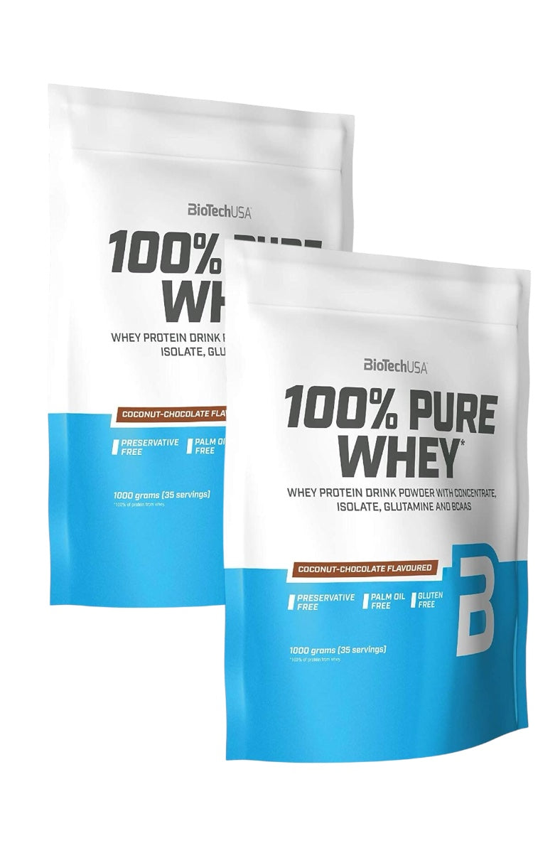 2 x 1 Kg Biotech USA 100% Pure Whey 1000g Glutenfrei Fettabbau + Bonus NirooX Nutrition.