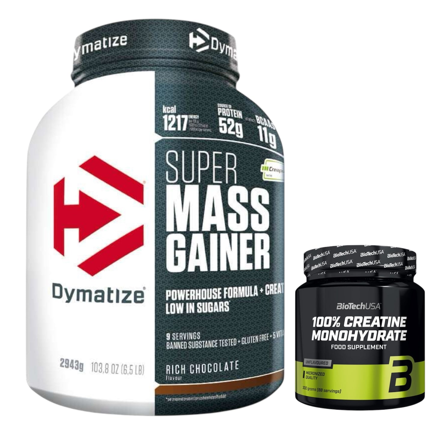 Dymatize Super Mass Gainer 2943g + Creatine 300 gr Biotech USA +Bonus NirooX Nutrition.