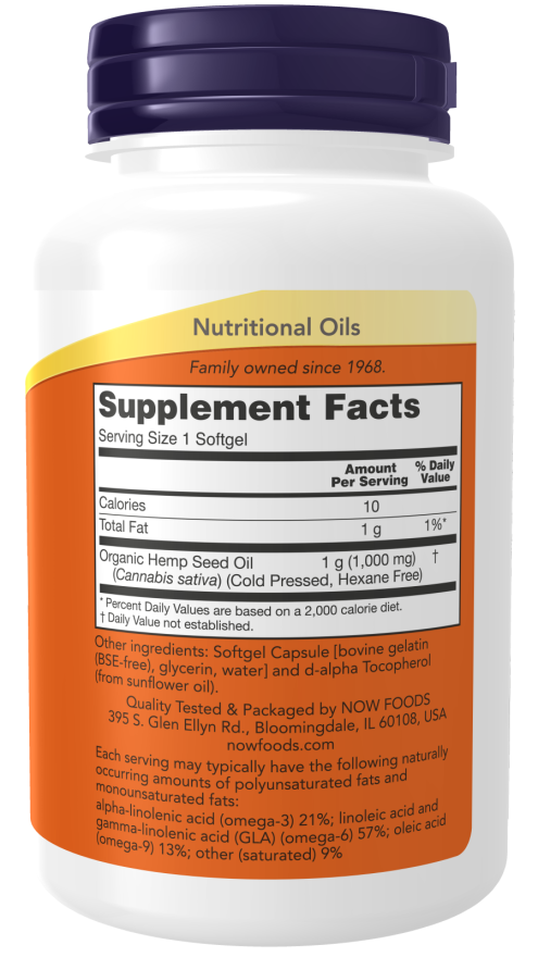 NOW FOODS, HEMP SEED OIL Hanfsamenöl 1000mg 120 Weichkapseln-MHD 30.12.2025