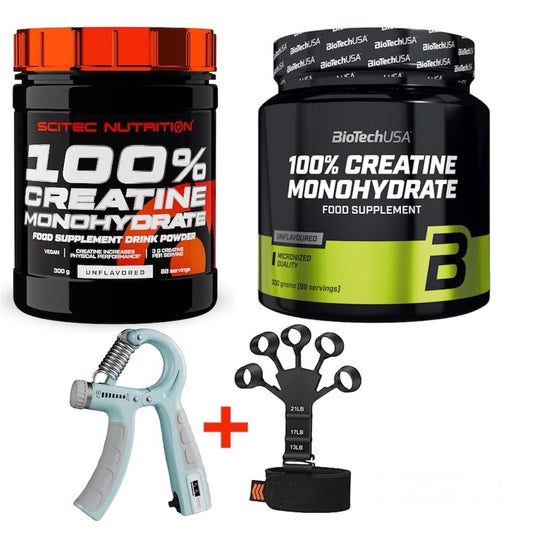 Zwei Kreatin Creatin 100 %monohydrat Scitec Und Biotech 300 g + Zwei Handtrainer