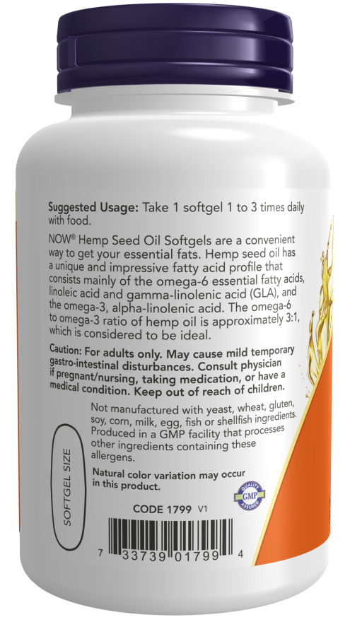 NOW FOODS, HEMP SEED OIL Hanfsamenöl 1000mg 120 Weichkapseln-MHD 30.12.2025