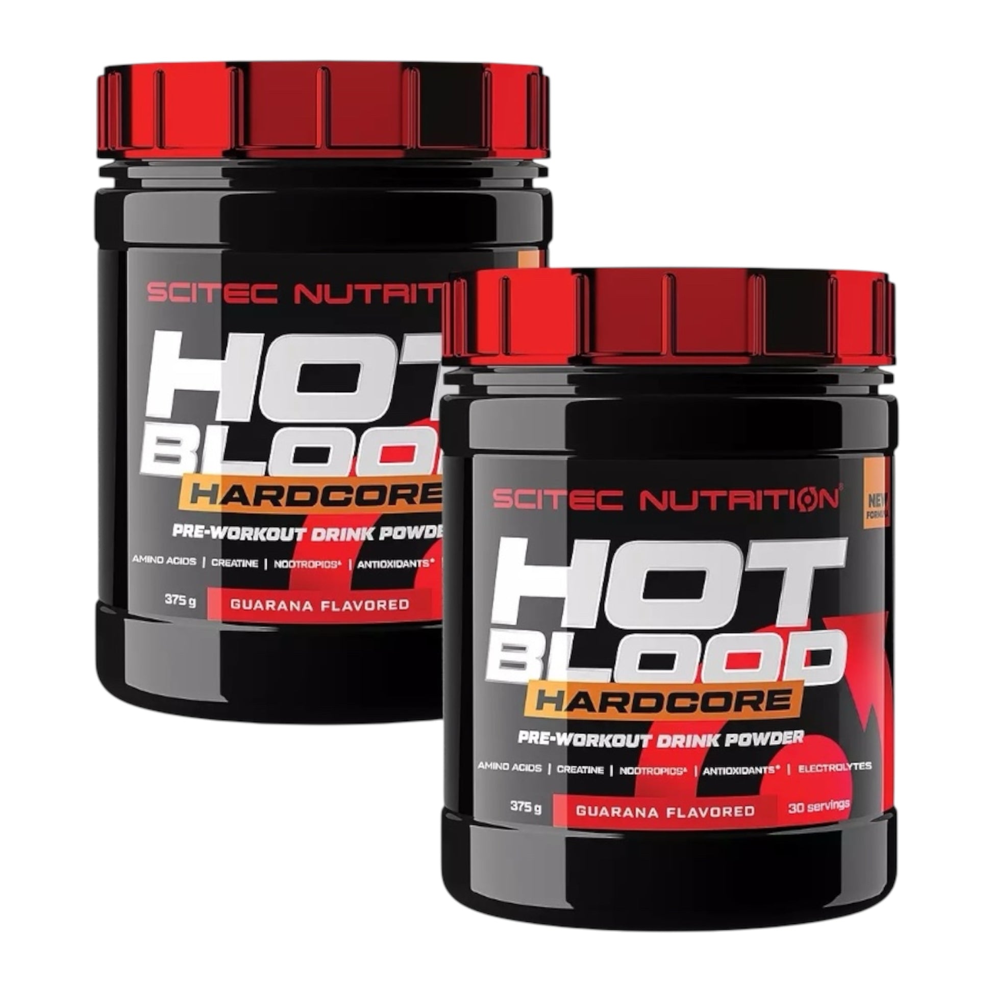 2x Pre-Workout Scitec Nutrition Hot Blood Hardcore 375g, Koffein +Bonus NirooX Nutrition.
