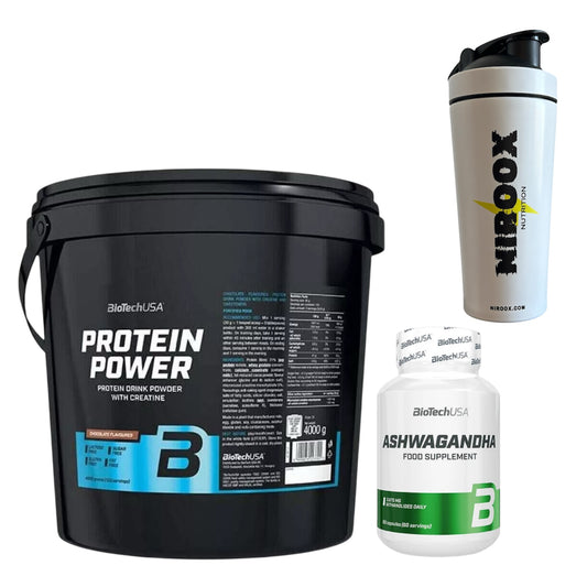 BioTechUSA-Protein Power 4000 g Soja-Isolat +Ashwagandah 60kap.+ Caffeine 100kap