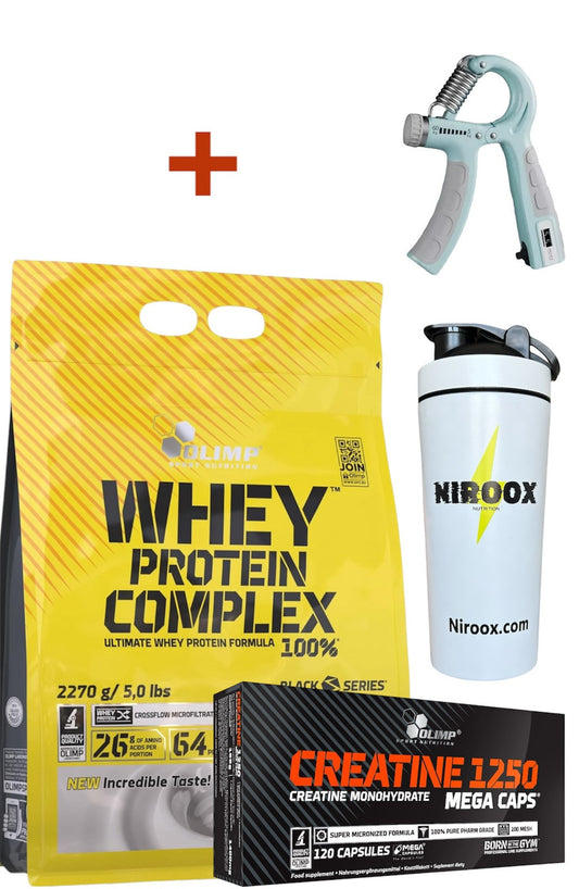Olimp Whey Protein Complex 100% Protein 2270 g + Mega Creatine 120 kap. + Bonus NirooX Nutrition.